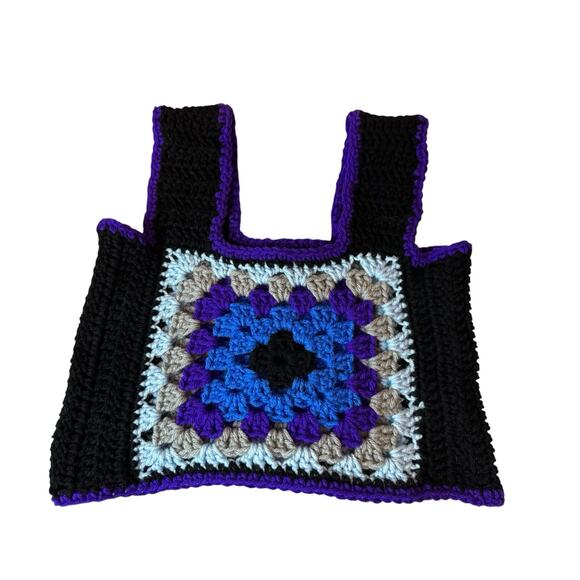 Sz Small Vintage Handmade Crochet Crop Tank Top Vest Square Boho Hippie Festival - Picture 1 of 4